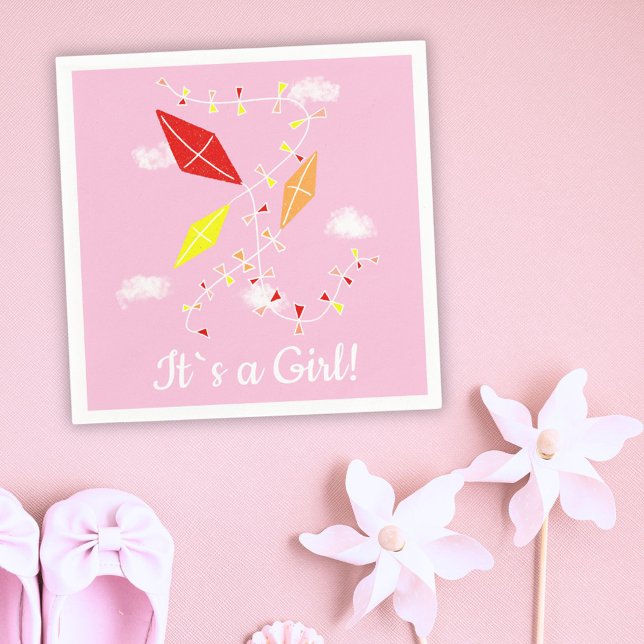 Kites in Sky Pink It`s a Girl Baby Shower Party  Napkin (Creator Uploaded)