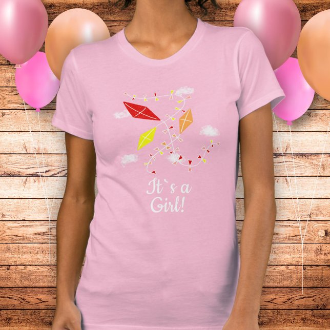 Kites in Sky Pink It`s a Girl Baby Shower T-Shirt (Creator Uploaded)