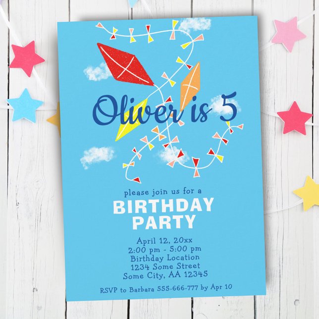 Kites in the Blue Sky Drawing Kids Birthday Invitation (Creator Uploaded)