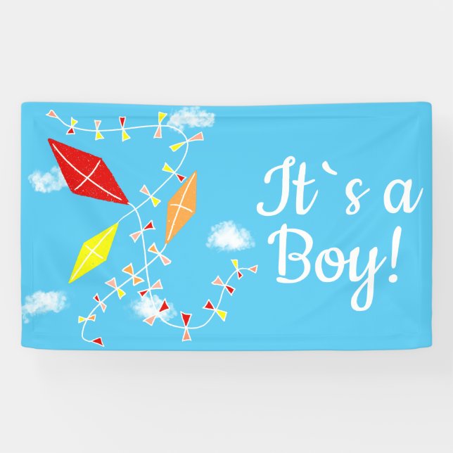 Kites in the Sky It`s a Boy Baby Shower Banner (Horizontal)