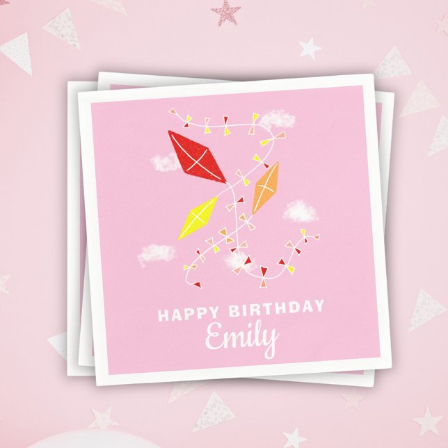 Kites Pink Girl Happy Birthday Party  Napkin (Creator Uploaded)
