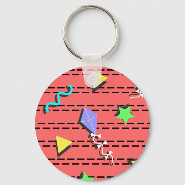 kites, stars, triangles and curvy lines key ring (Front)