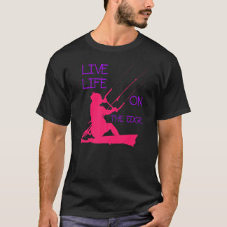Kitesurfer Riding A Wave Live Life On The Edge Pin T-Shirt