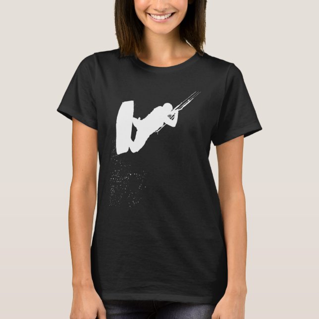 Kitesurfing Action Kite And Surf Silhouette White T-Shirt (Front)