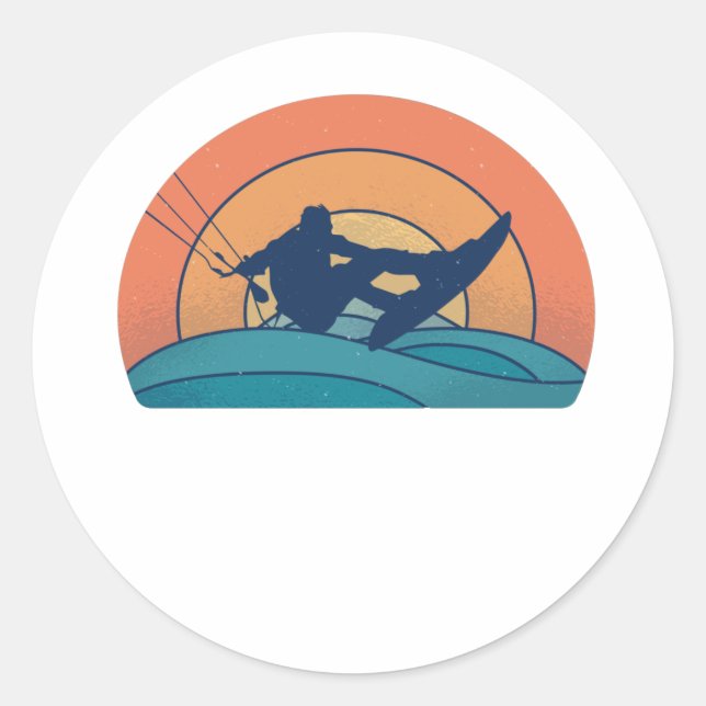 Kitesurfing Kiteboarding Retro Classic Round Sticker (Front)