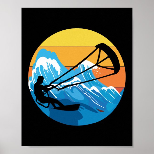 Kitesurfing Kitesurf Kiteboarding Retro Vintage Poster (Front)