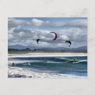 Kitesurfing on beach postcard