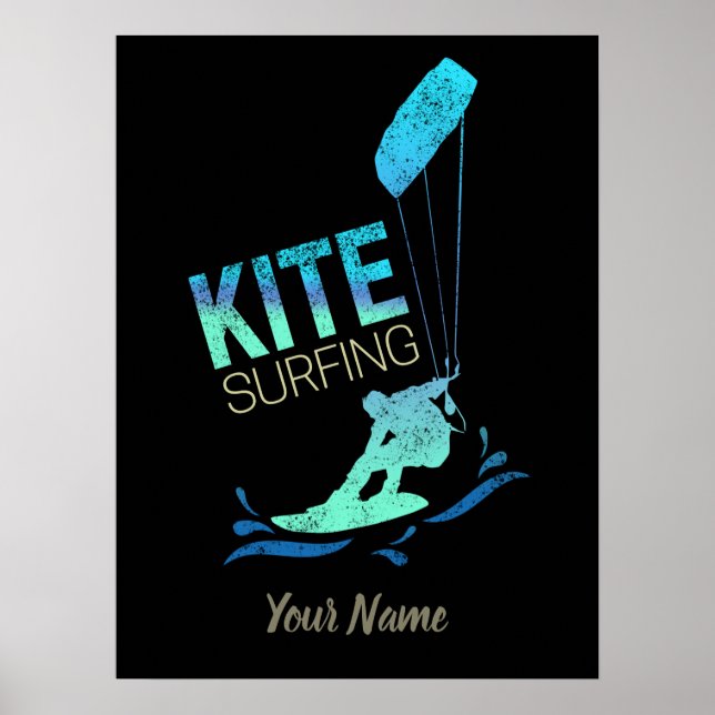 Kitesurfing Vintage Kiteboarder Kite Surfing Poster (Front)