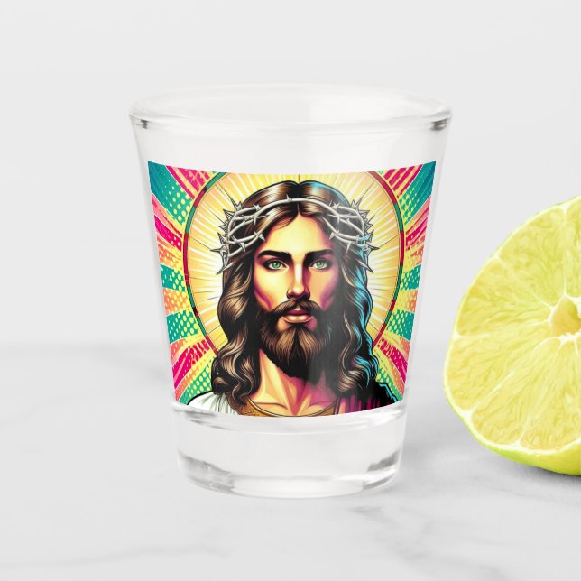 Kitsch Jesus shot glasses! Shot Glass (Front)