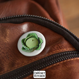 Kitsch Modern Green Granny Garden Crochet Cabbage 6 Cm Round Badge