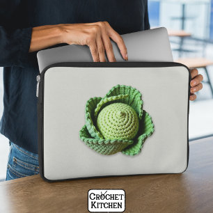 Kitsch Modern Green Granny Garden Crochet Cabbage Laptop Sleeve