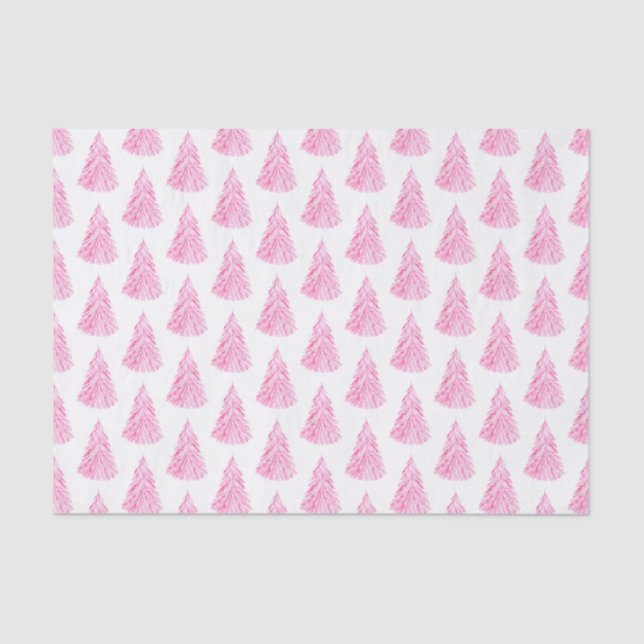 Kitsch Pink Watercolor Christmas Tree Pattern Tissue Paper (Front)