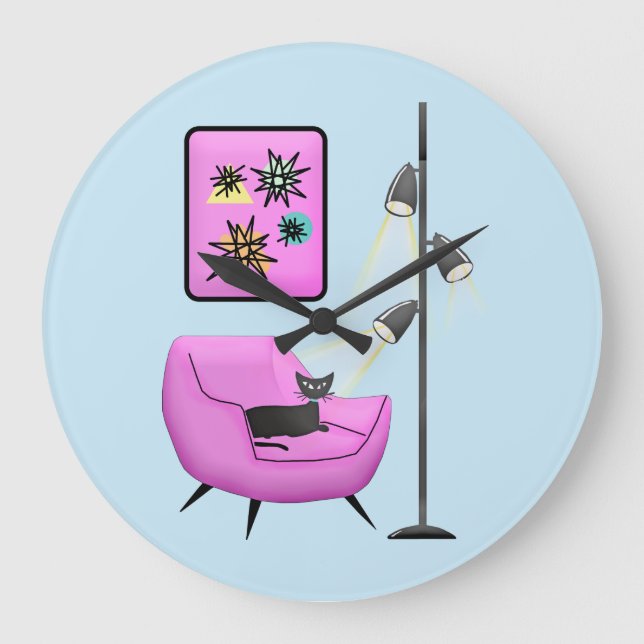 KITSCH RETRO VINTAGE CAT CLOCK (Front)