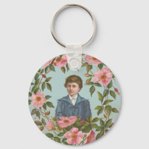 Kitschy Antique German Valentine's Card, 1884 Key Ring