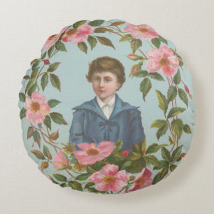 Kitschy Antique German Valentine's Card, 1884 Round Cushion