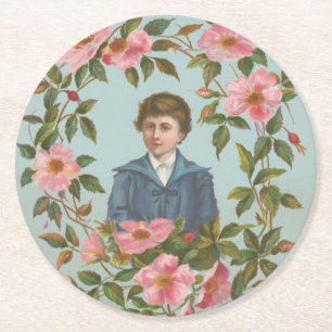 Kitschy Antique German Valentine's Card, 1884 Round Paper Coaster