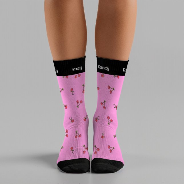 Kitschy Cherries Cute Fun Summer Modern Name Socks (Creator Uploaded)