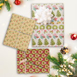 Kitschy Christmas Ornaments Wreath Holly Vintage  Wrapping Paper Sheet<br><div class="desc">Vintage inspired set of Christmas wrapping paper created using hand drawn watercolor cosy sweater stripe,  nostalgic Christmas wreaths with coquette bow,  and kitschy holly and berries.  Original art by Leslie Larson.</div>