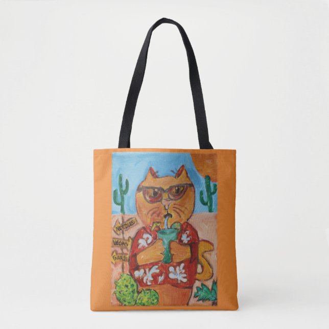 Kitschy Fun Travel Life Tourist Cat Folk Art Tote Bag (Front)