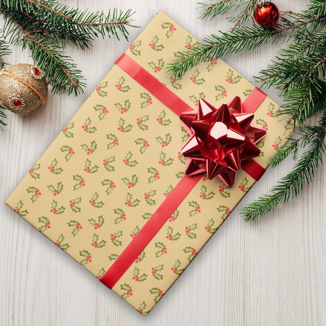 Kitschy Holly Berry Nostalgic Cute Fun Christmas  Wrapping Paper (Creator Uploaded)