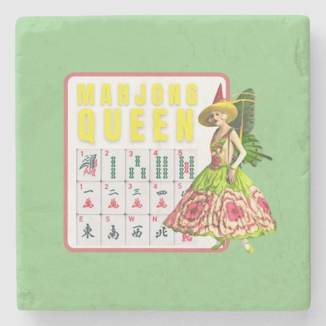 Kitschy Mahjong Queen   Stone Coaster (Front)