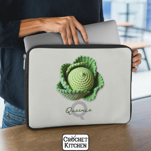 Kitschy Modern Granny Garden Crochet Cabbage Name Laptop Sleeve