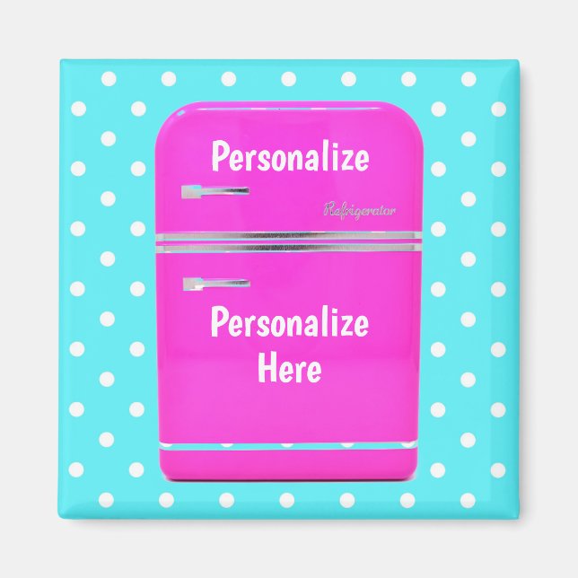 Kitschy pink vintage refrigerator polka dot magnet (Front)