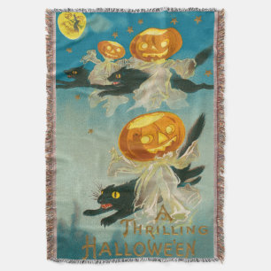 Kitschy Quirky Vintage Halloween Postcard, 1910  Throw Blanket