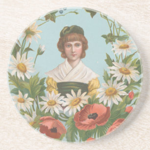 Kitschy Retro German Valentine's Card Coaster