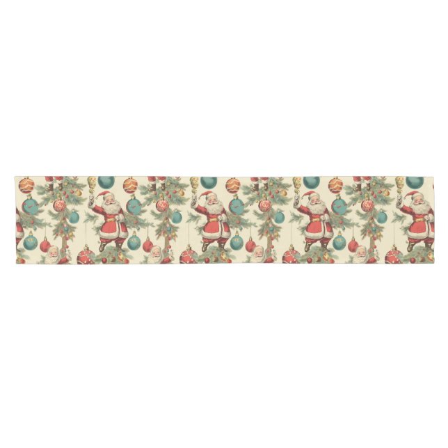 Kitschy Santa and Ornaments  Short Table Runner (Horizontal)