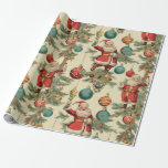 Kitschy Santa and Ornaments Wrapping Paper<br><div class="desc">This whimsical Santa wrapping paper exudes a playful nostalgia,  transporting you to a bygone era of holiday cheer. The background is a warm,  creamy beige reminiscent of vintage parchment,  allowing the vibrant illustrations to pop with festive merriment.</div>