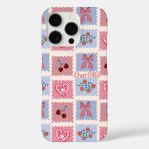 Kitschy Stamps Hearts Bows and Cherries iPhone 16 Pro Case