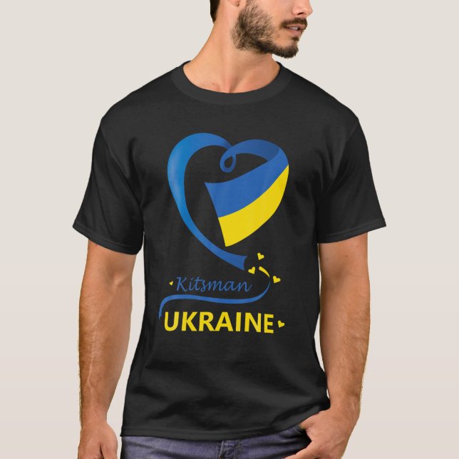 Kitsman Ukraine National Flag Heart Emblem Crest T-Shirt (Front)