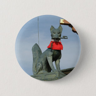 Kitsune キツネ (Fox) with Key in Mouth 6 Cm Round Badge