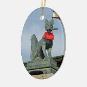 Kitsune キツネ (Fox) with Key in Mouth Ceramic Tree Decoration
