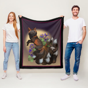 Kitsune and Columbine Flowers Fleece Blanket