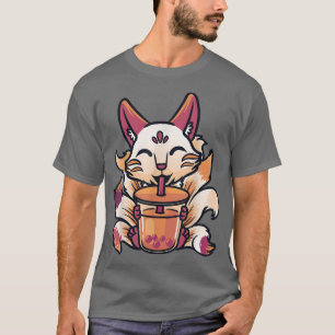 Kitsune Anime Boba Japanese Bubble Tea Cute Fox Ka T-Shirt