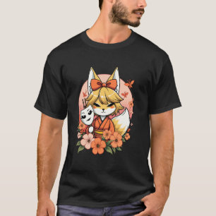 Kitsune Charm with Mask and Blossoms T-Shirt