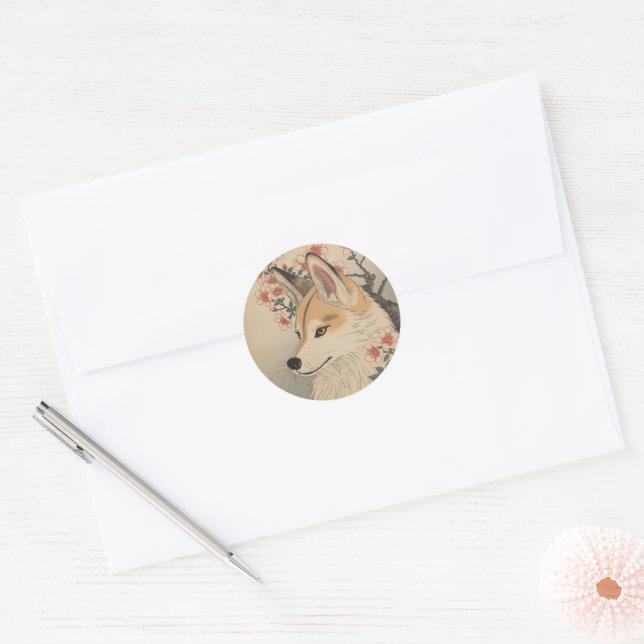 Kitsune & cherry blossom classic round sticker (Envelope)