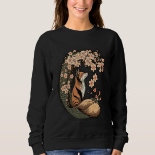 Kitsune Fox Japanese Nine Tailed Fox Cherry Blosso Sweatshirt