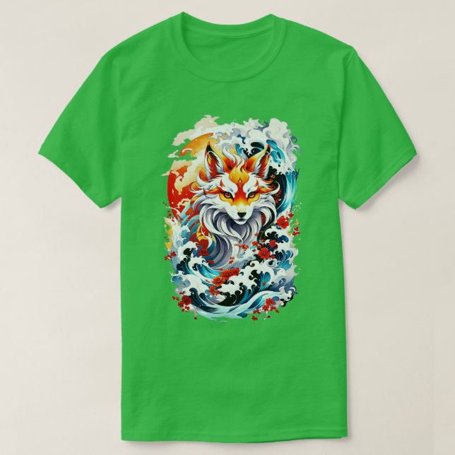 Kitsune fox Japanese wave T-Shirt (Design Front)