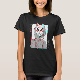 Kitsune Fox Mask Vaporwave Glitch Japan Style T-Shirt