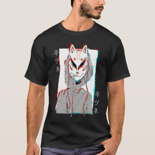 Kitsune Fox Mask Vaporwave Glitch Japan Style T-Shirt