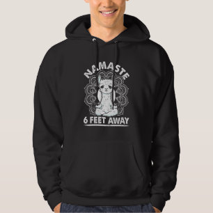 Kitsune Fox Namaste Stay 6 Feet Away Yoga Workout Hoodie