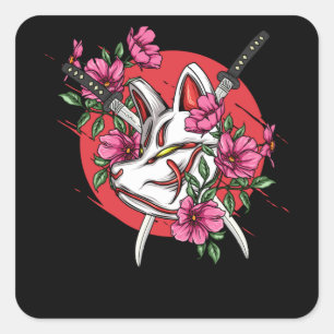 Kitsune Japan Mask Square Sticker