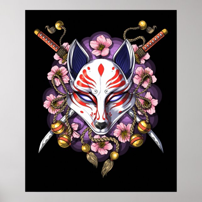 Kitsune Japanese Fox Mask Poster (Front)