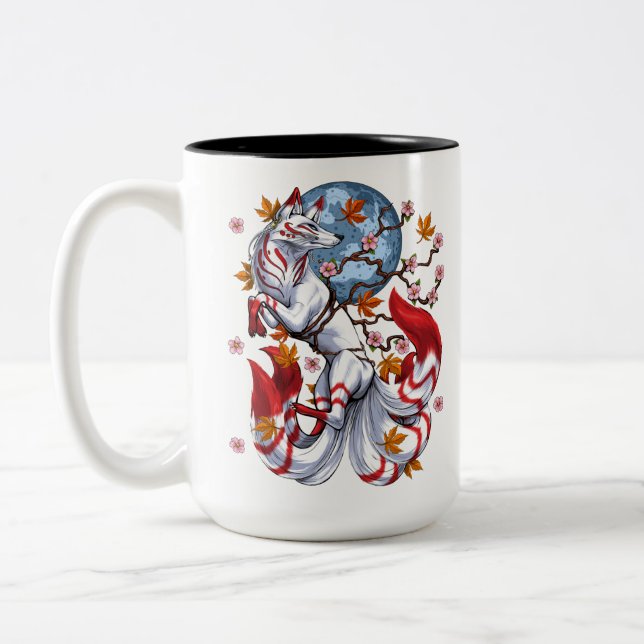 Kitsune Japanese Fox Two-Tone Coffee Mug (Left)