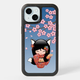 Kitsune Kokeshi Doll - Black Fox Geisha Girl