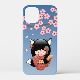 Kitsune Kokeshi Doll - Black Fox Geisha Girl iPhone 12 Mini Case
