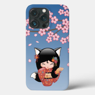 Kitsune Kokeshi Doll - Black Fox Geisha Girl iPhone 13 Pro Case